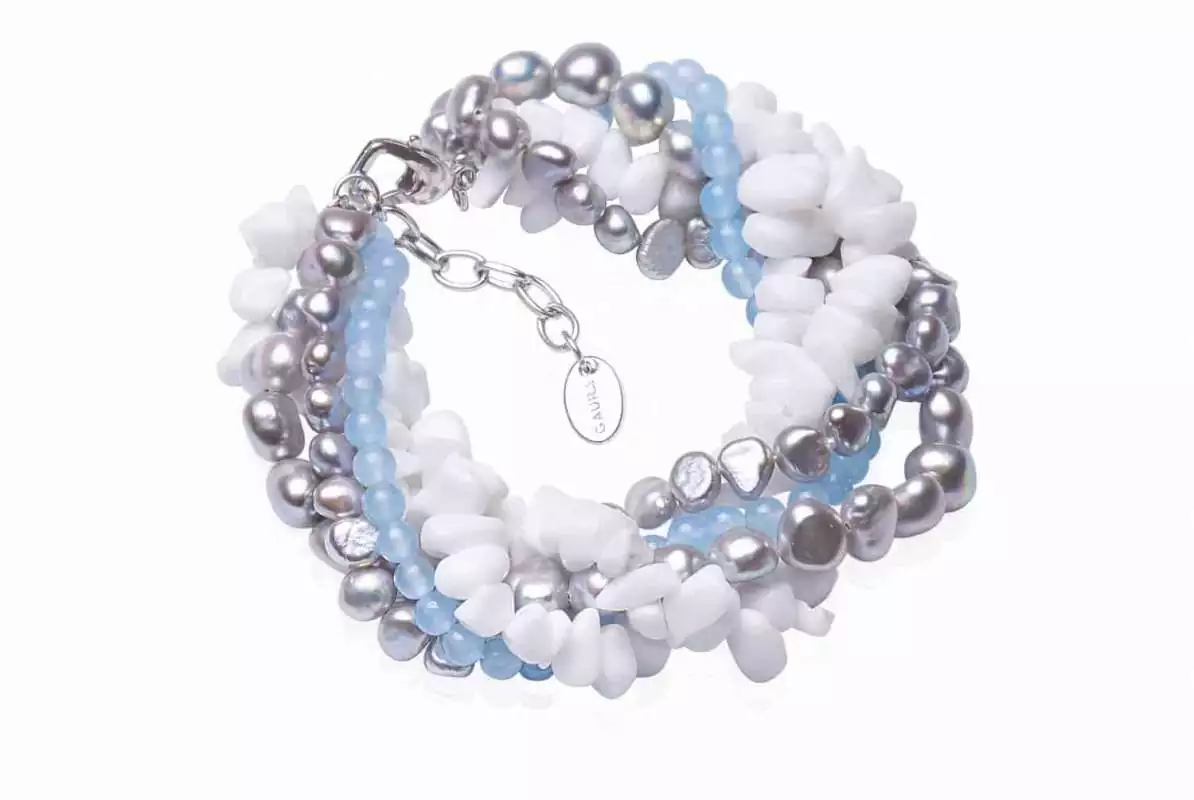 Design Edelstein Armband Perlen Nephrit mehrfarbig, 20 cm, Stahl-Verschluss